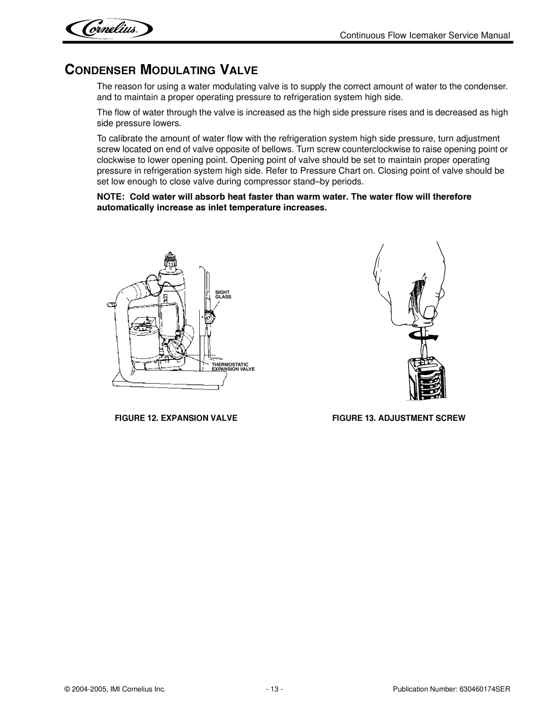 Cornelius 1000 service manual Condenser Modulating Valve, Expansion Valve 