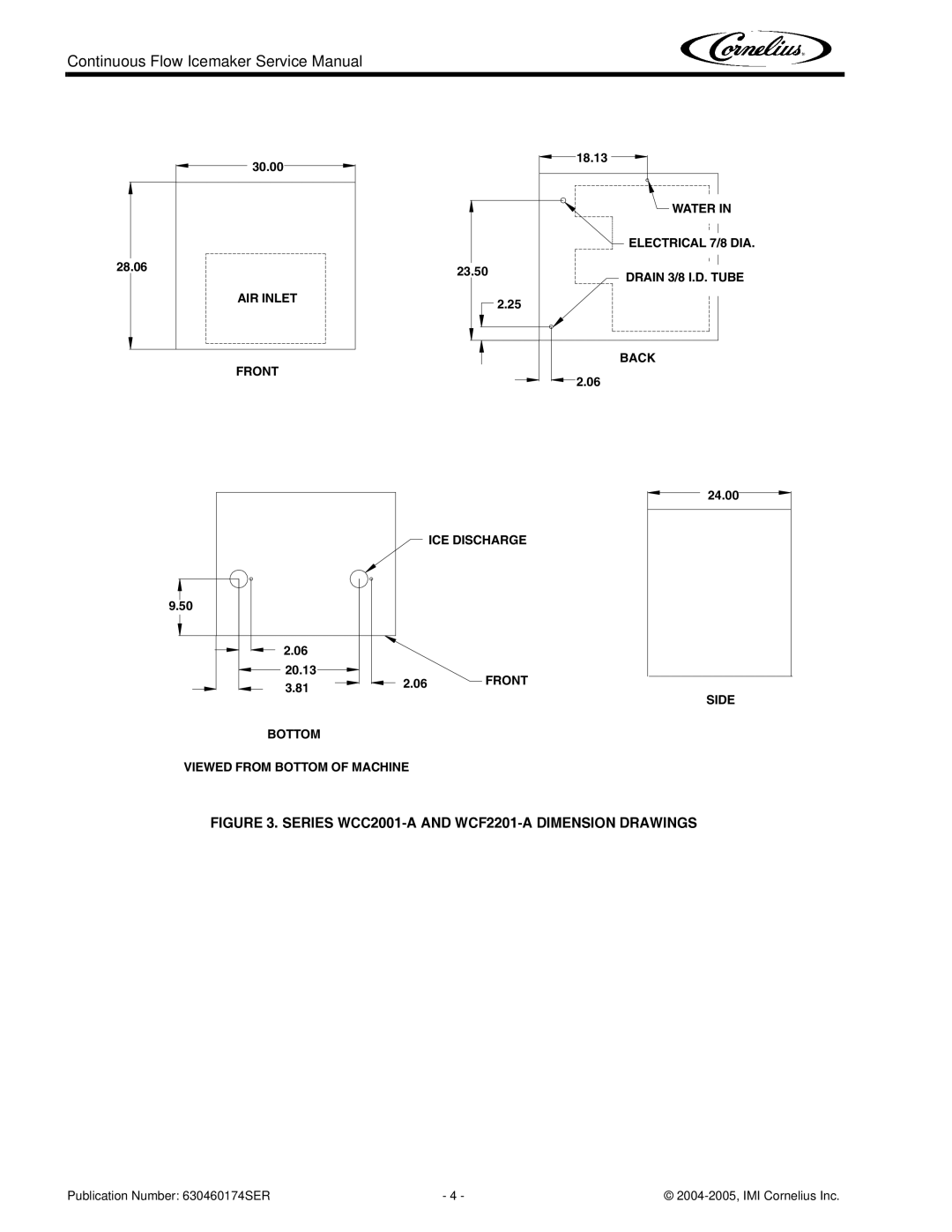 Cornelius 1000 service manual Series WCC2001-A and WCF2201-A Dimension Drawings 