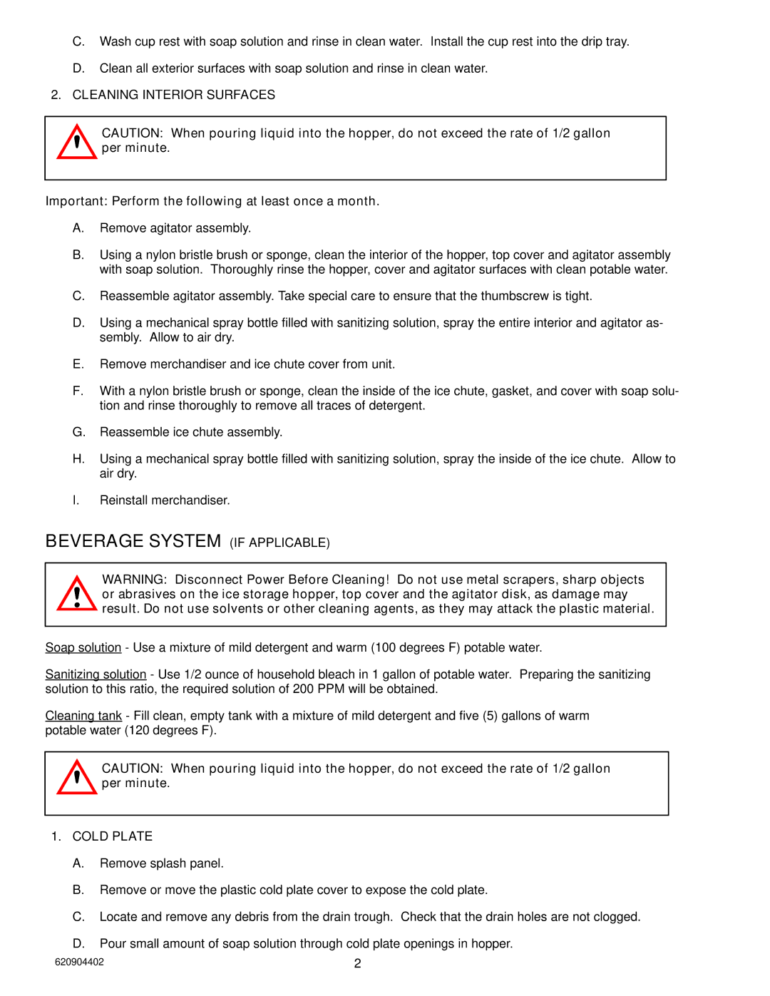 Cornelius 150 8 Valve manual Beverage System if Applicable, Cleaning Interior Surfaces 