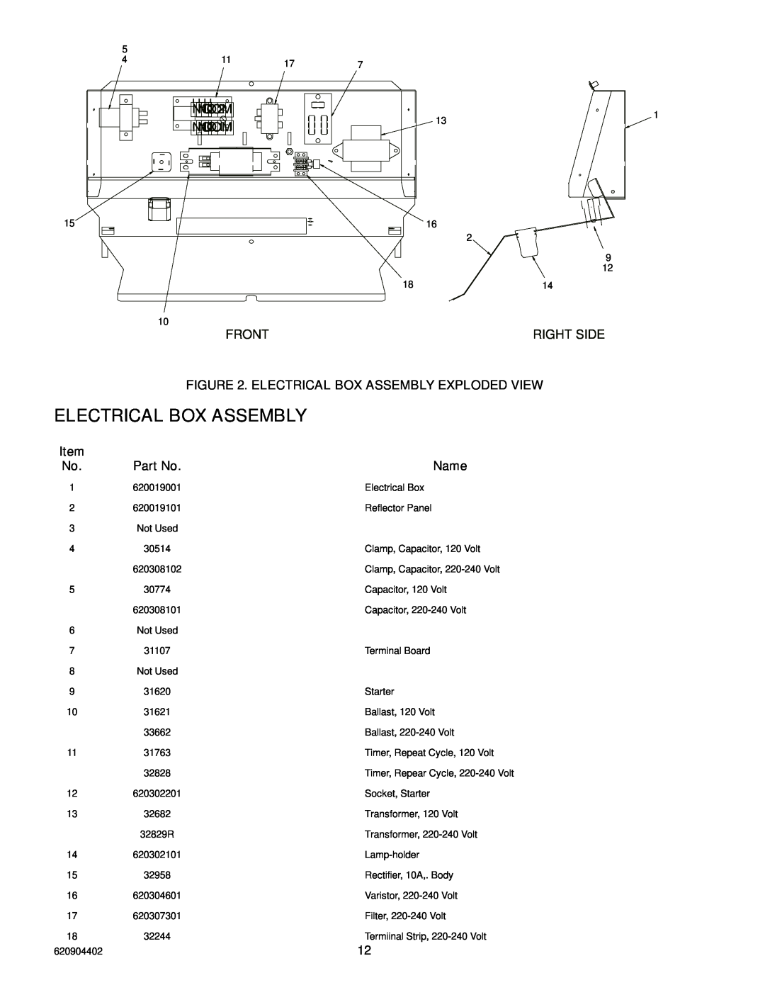 Cornelius 150 8 Valve manual Electrical Box Assembly, Front, Right Side, NNOCL2OM, NCNOL1O M 