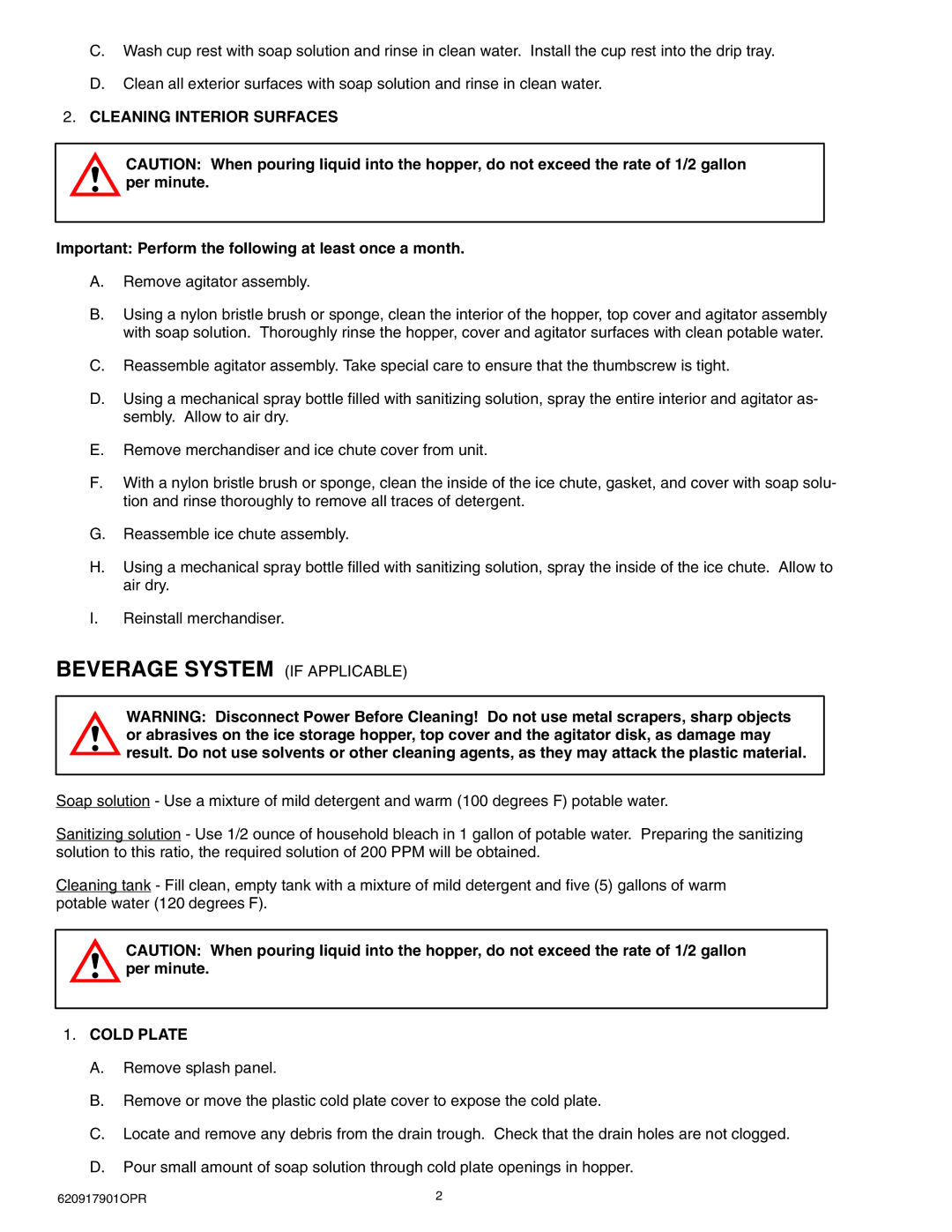 Cornelius 175 8 Valve manual Beverage System if Applicable, Cleaning Interior Surfaces, Cold Plate 