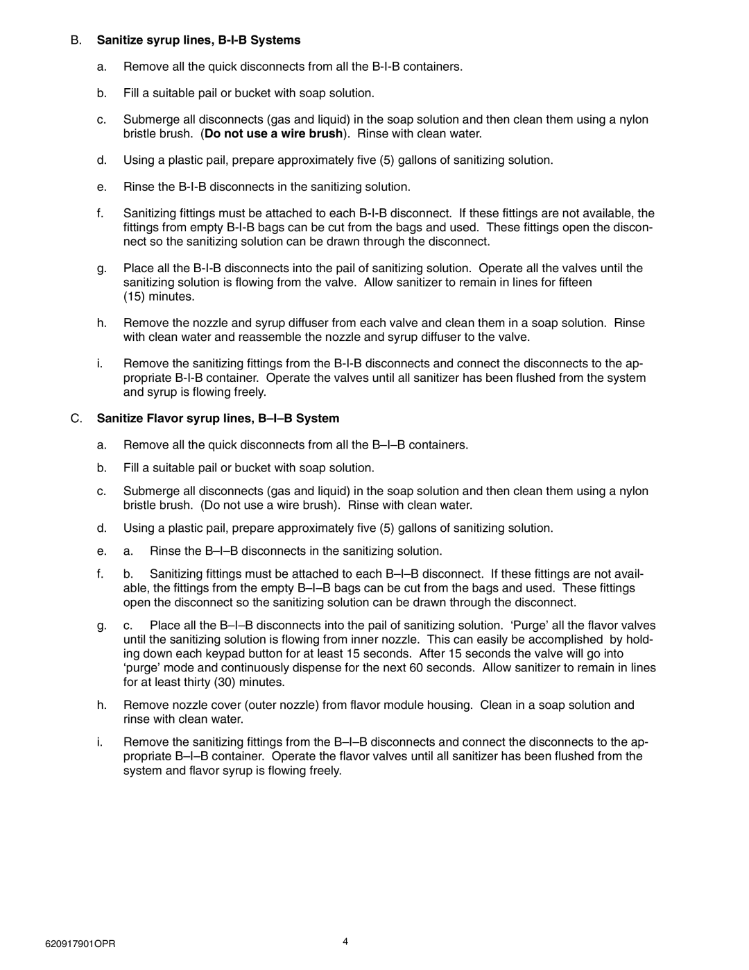 Cornelius 175 8 Valve manual Sanitize syrup lines, B-I-B Systems 