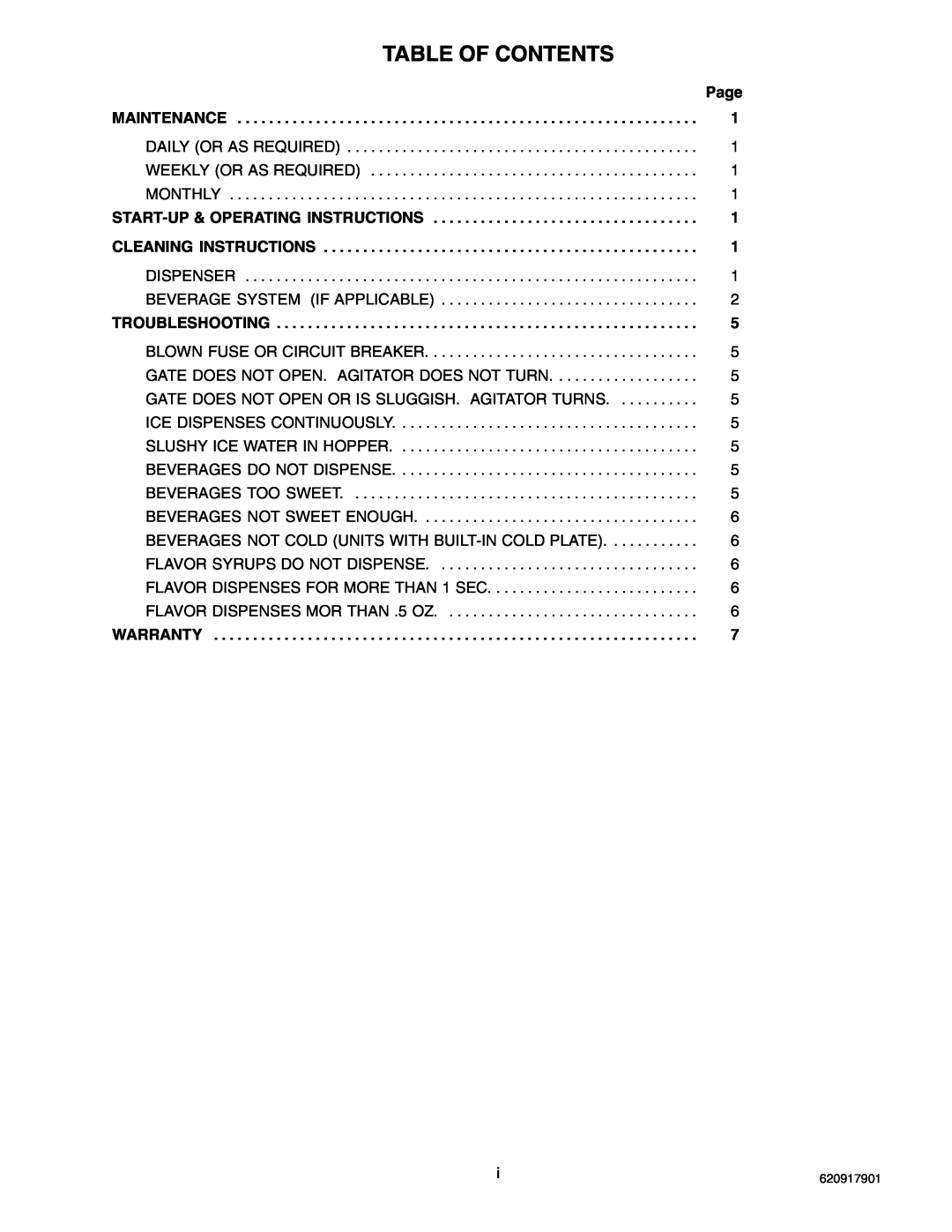Cornelius 175 8 Valve manual Table Of Contents 