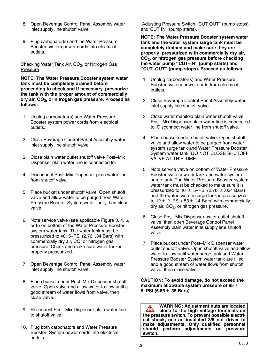 Cornelius 2232MS service manual Switch 