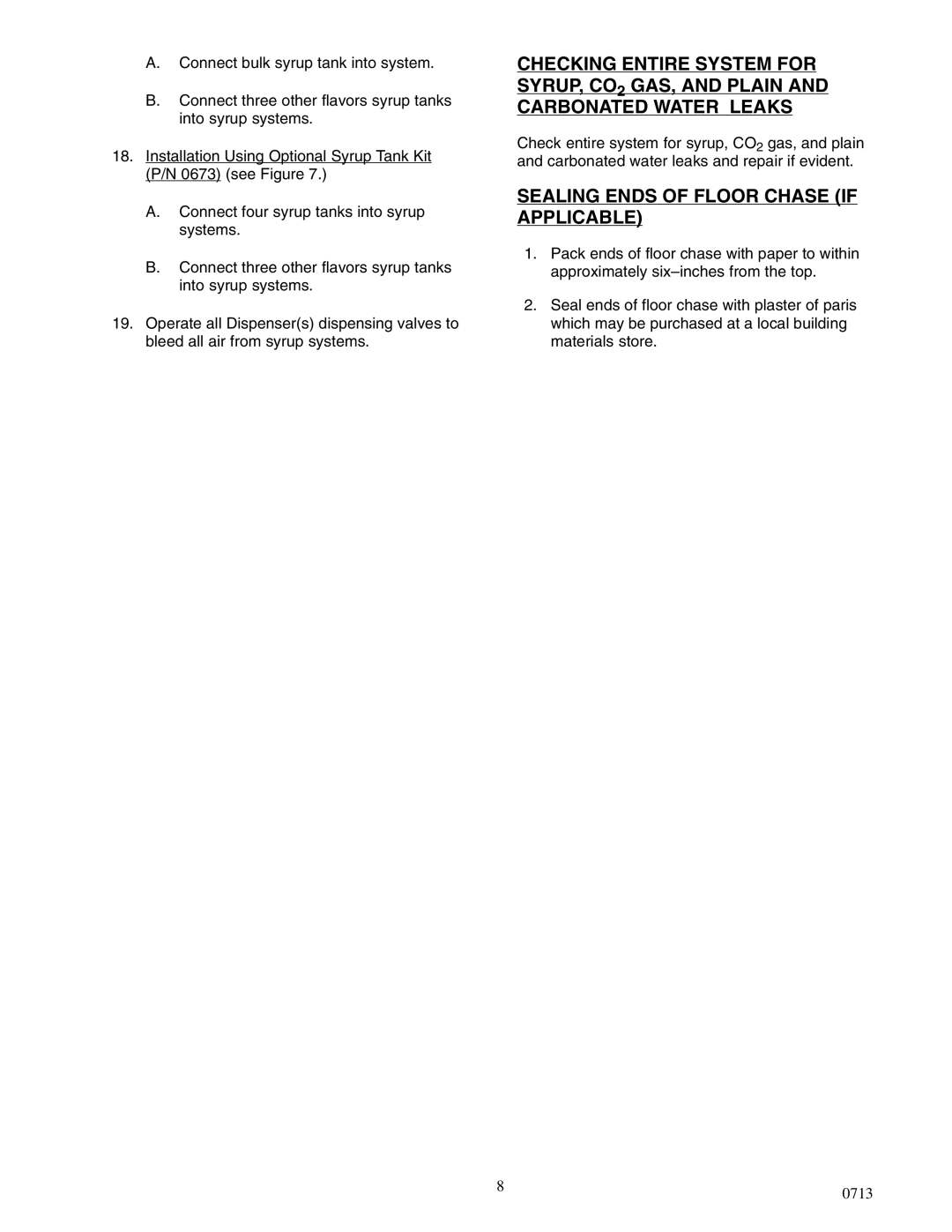 Cornelius 2232MS service manual Sealing Ends of Floor Chase if Applicable 