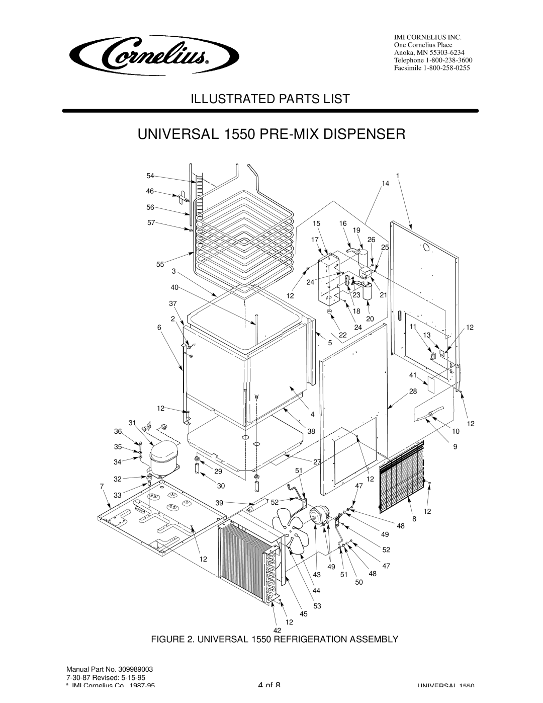 Cornelius 284974XXX manual Universal 1550 Refrigeration Assembly 