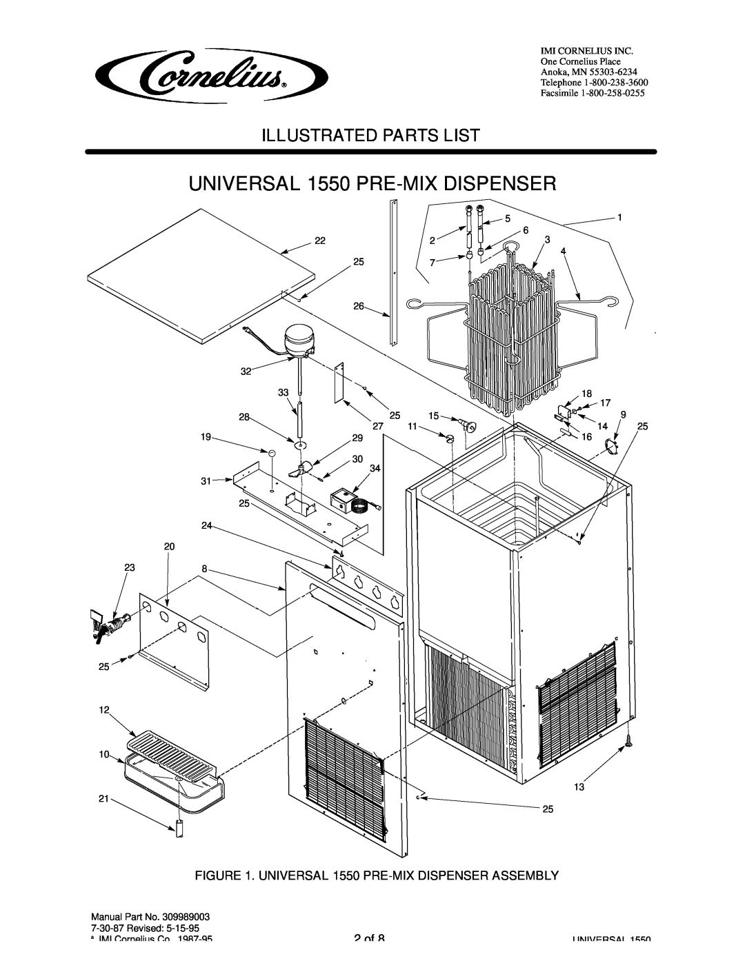Cornelius 284974XXX manual 2 of, UNIVERSAL 1550 PRE-MIXDISPENSER, Illustrated Parts List 