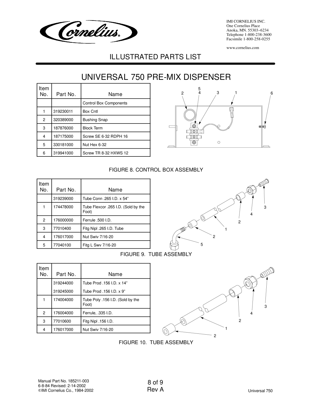 Cornelius 2849959xxx, 2849949xxx manual Control BOX Assembly 