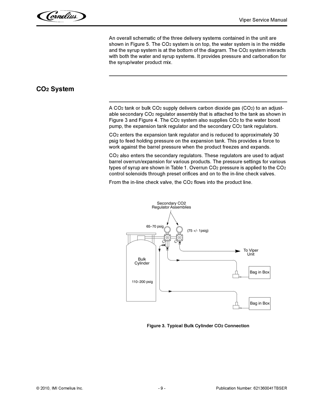 Cornelius 3 service manual CO2 System, Typical Bulk Cylinder CO2 Connection 