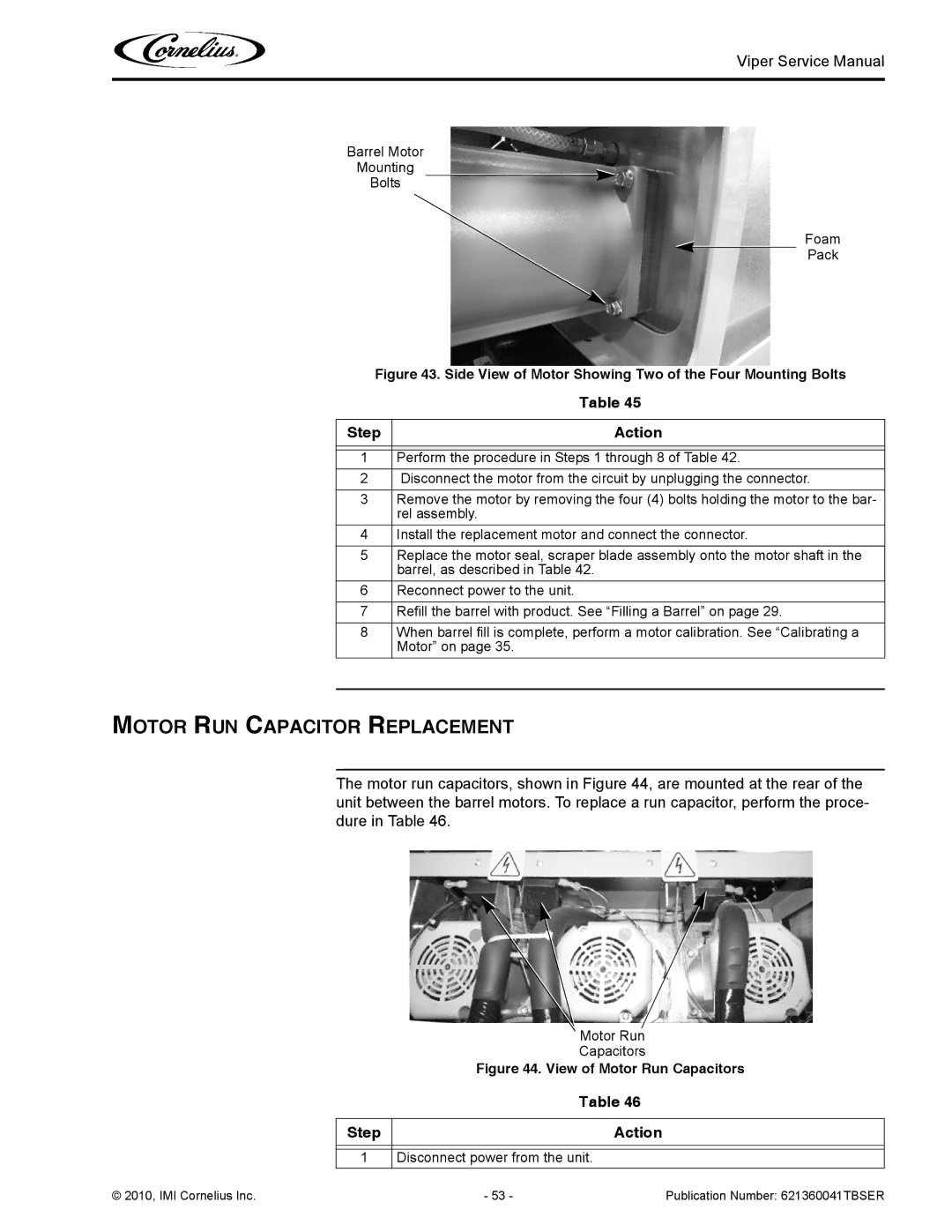 Cornelius 3 service manual Motor RUN Capacitor Replacement, View of Motor Run Capacitors Step 