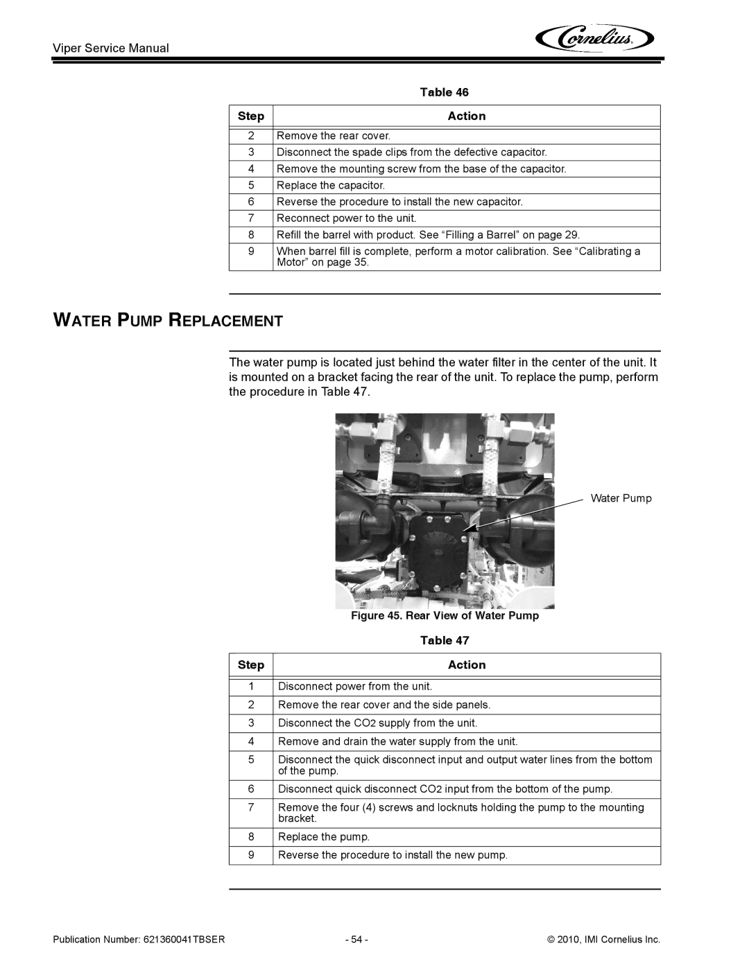 Cornelius 3 service manual Water Pump Replacement, Rear View of Water Pump 