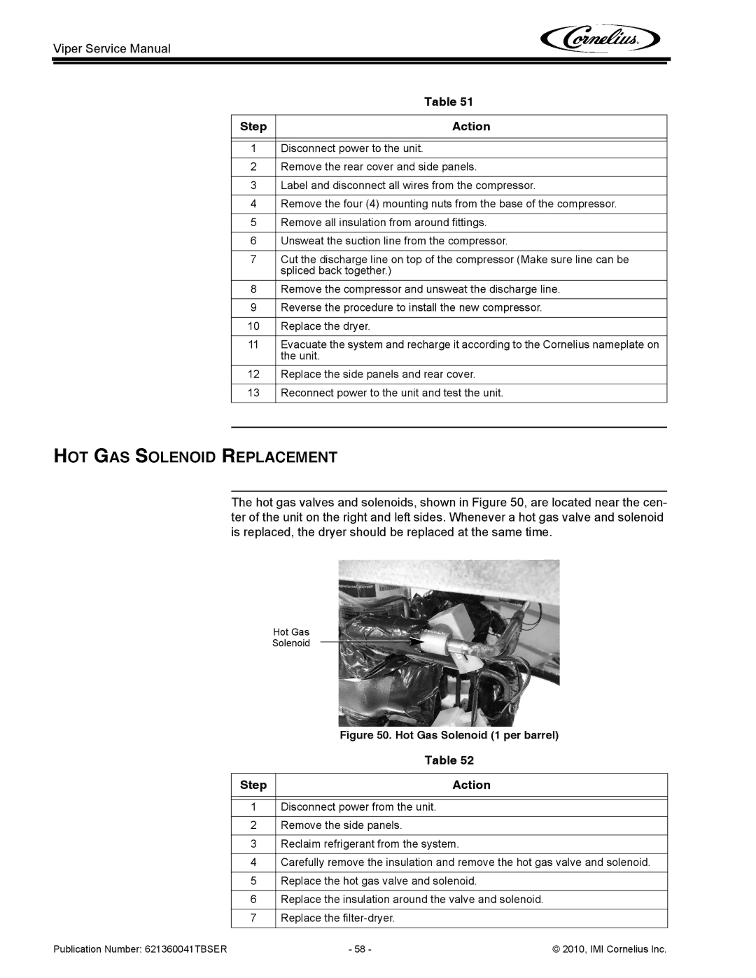 Cornelius 3 service manual HOT GAS Solenoid Replacement, Hot Gas Solenoid 1 per barrel 