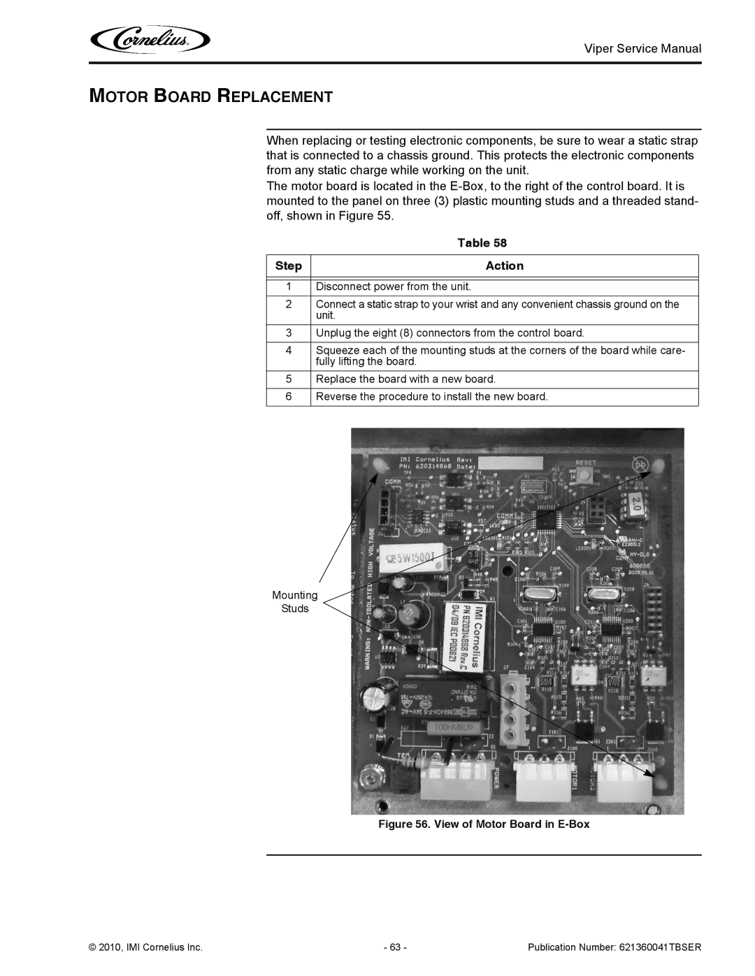 Cornelius 3 service manual Motor Board Replacement, View of Motor Board in E-Box 