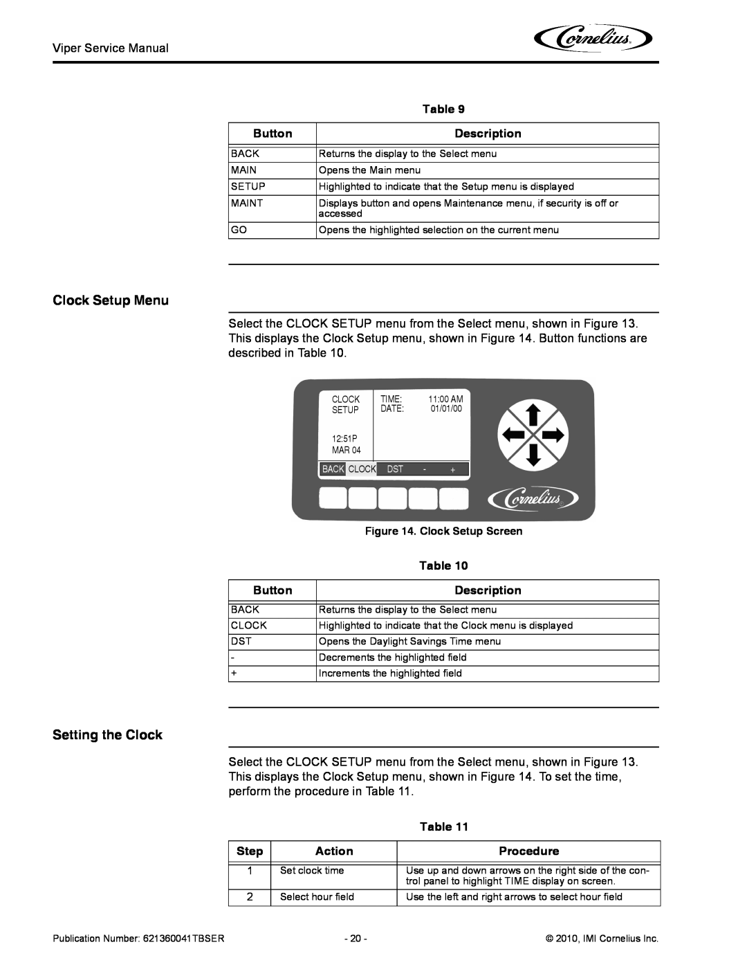 Cornelius 3 service manual Button, Description, Action, Procedure 