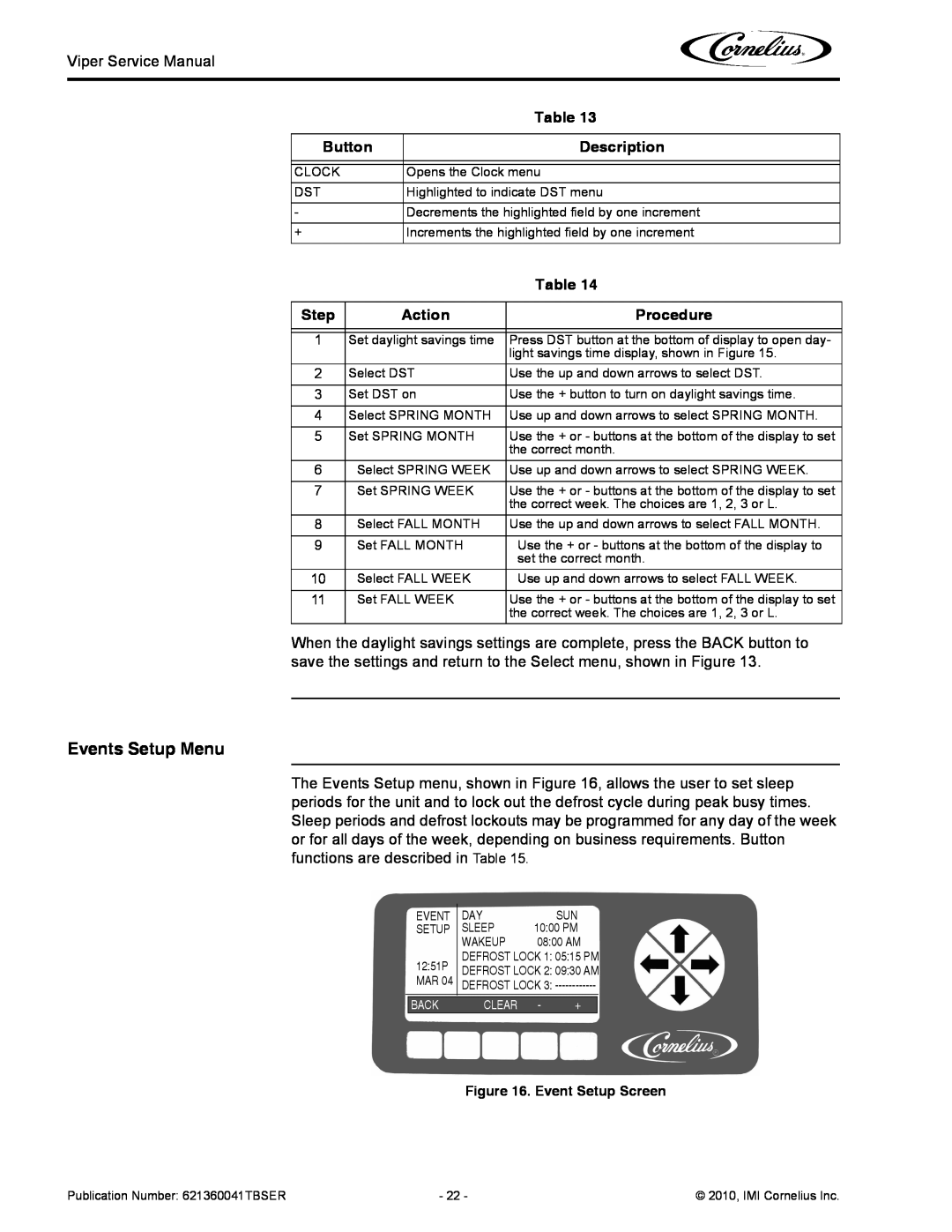 Cornelius 3 service manual Button, Description, Step, Action, Procedure 