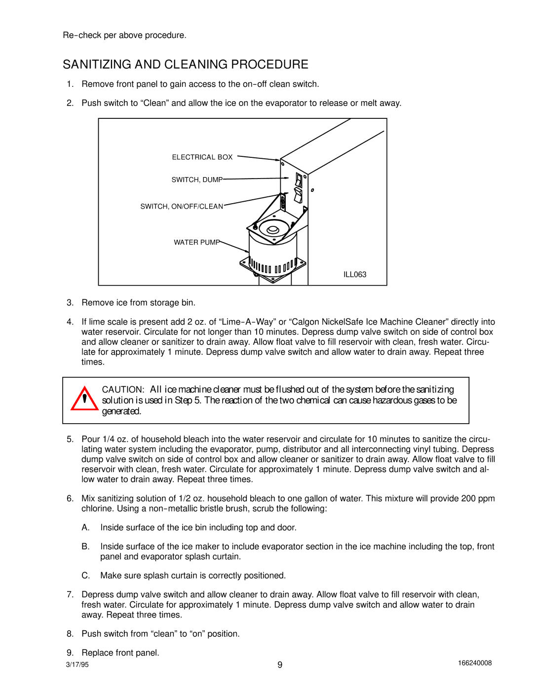 Cornelius 322 manual Sanitizing and Cleaning Procedure 