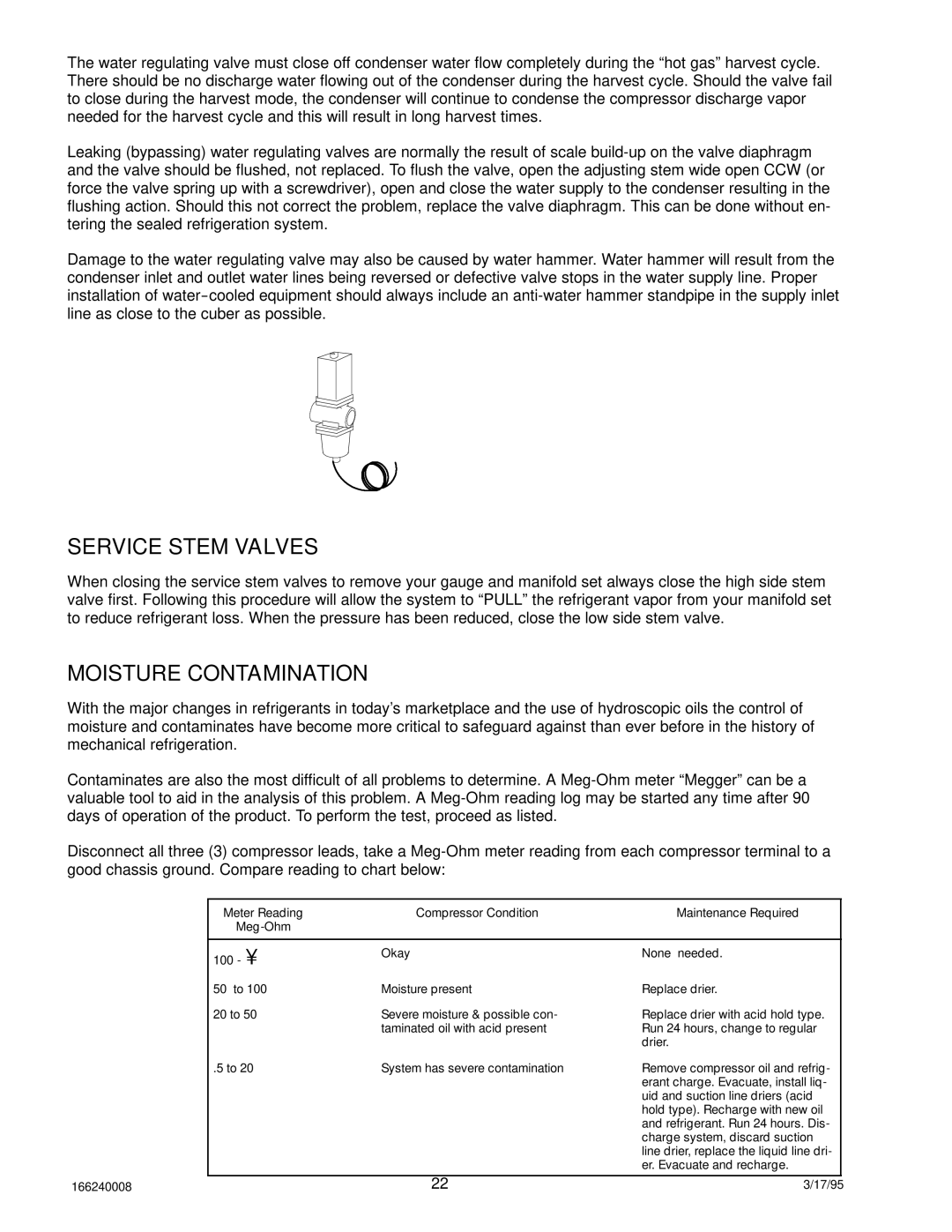 Cornelius 322 manual Service Stem Valves, Moisture Contamination 