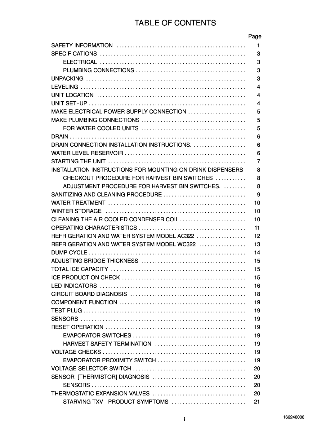 Cornelius 322 Table Of Contents, Installation Instructions For Mounting On Drink Dispensers, Harvest Safety Termination 