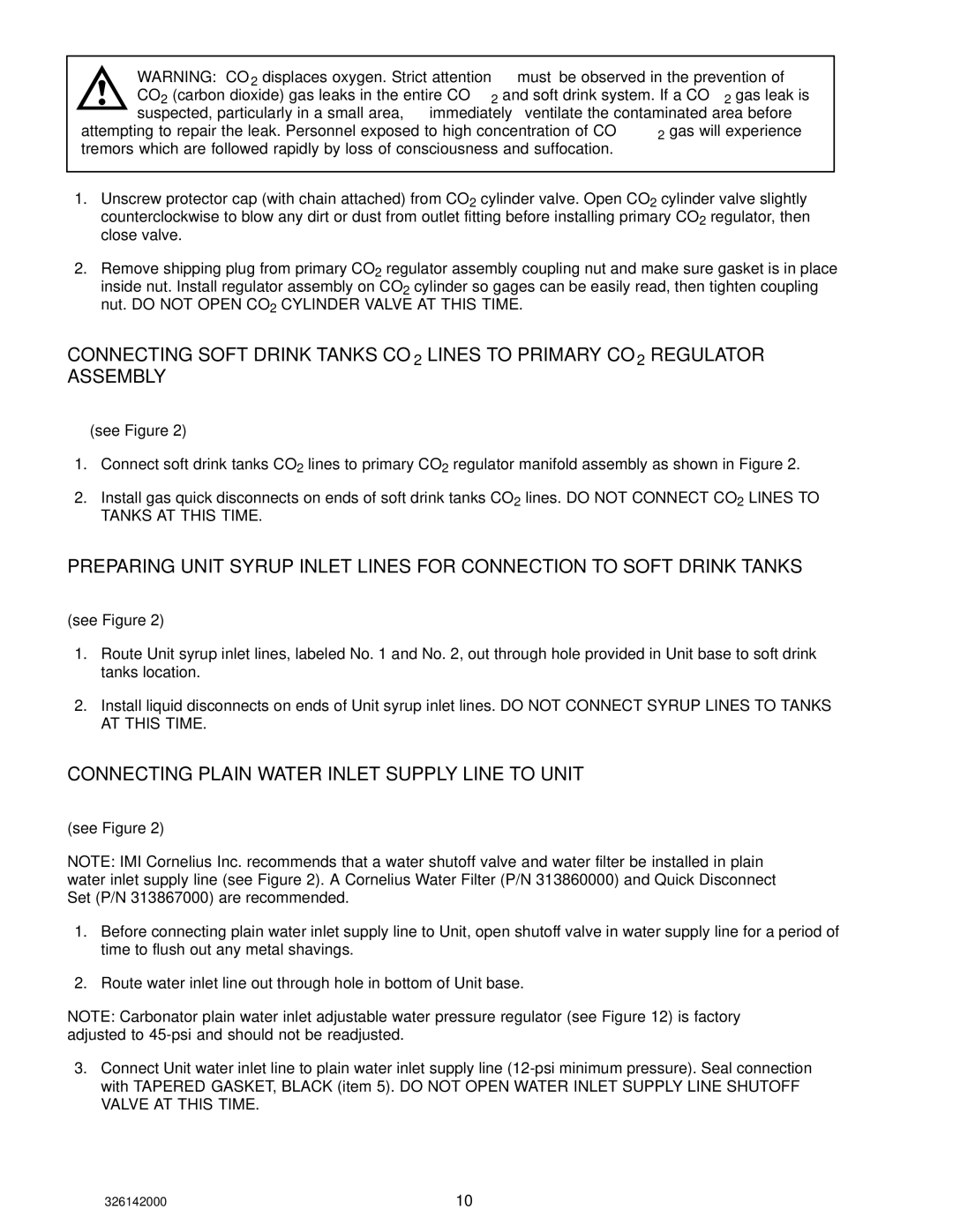 Cornelius 326142000 service manual Connecting Plain Water Inlet Supply Line to Unit 