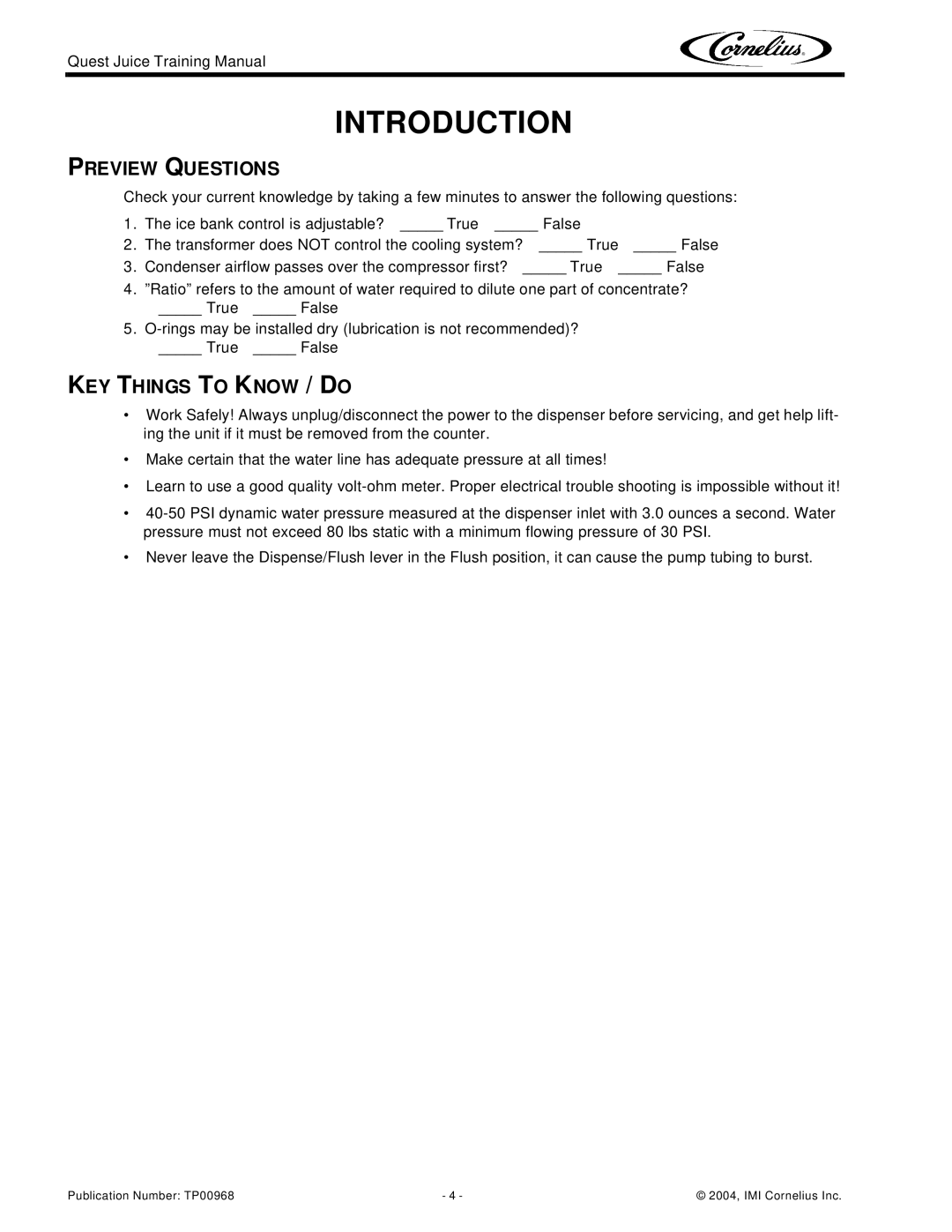 Cornelius 4 Flavor, 2 Flavor manual Introduction, Preview Questions, KEY Things to Know / do 