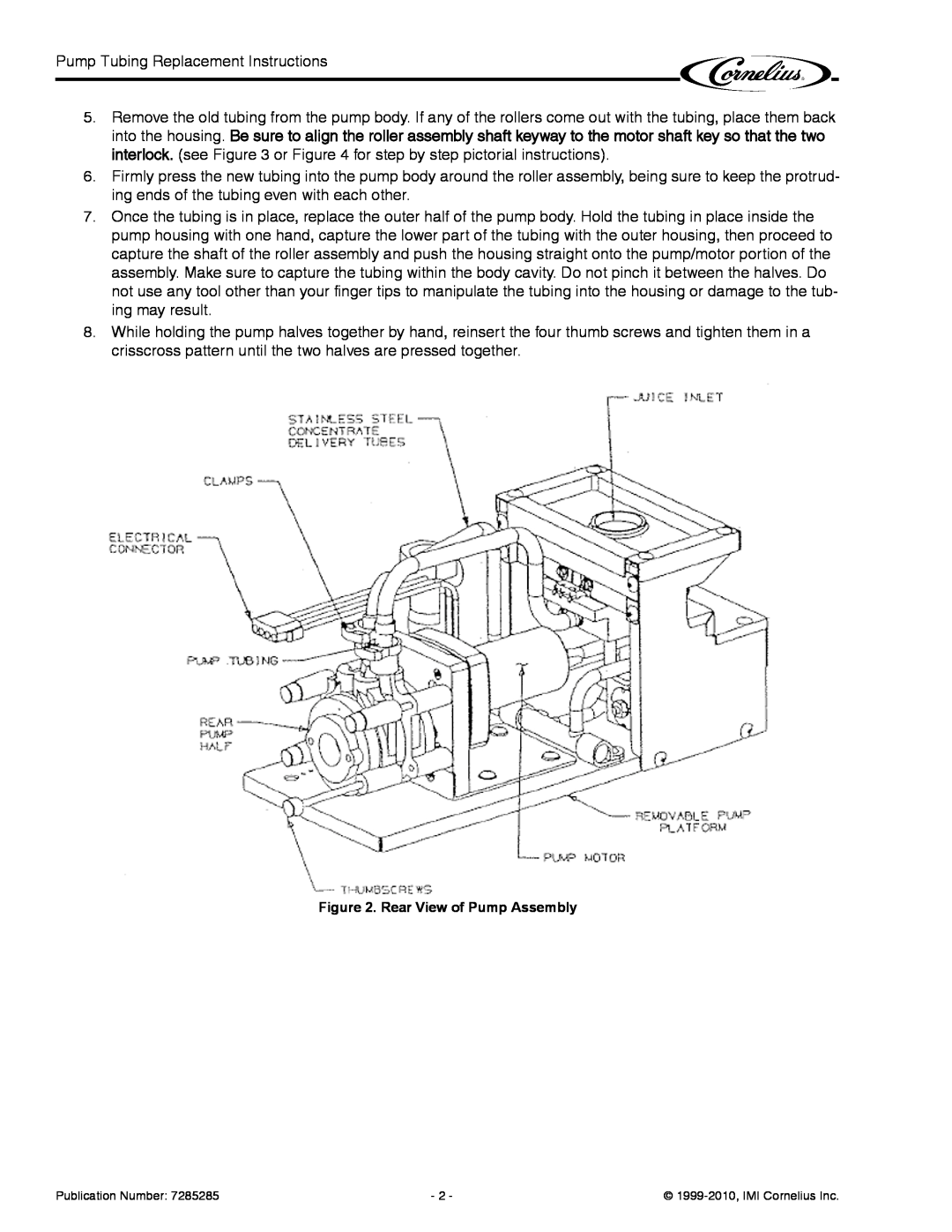 Cornelius 45098 installation instructions Rear View of Pump Assembly 