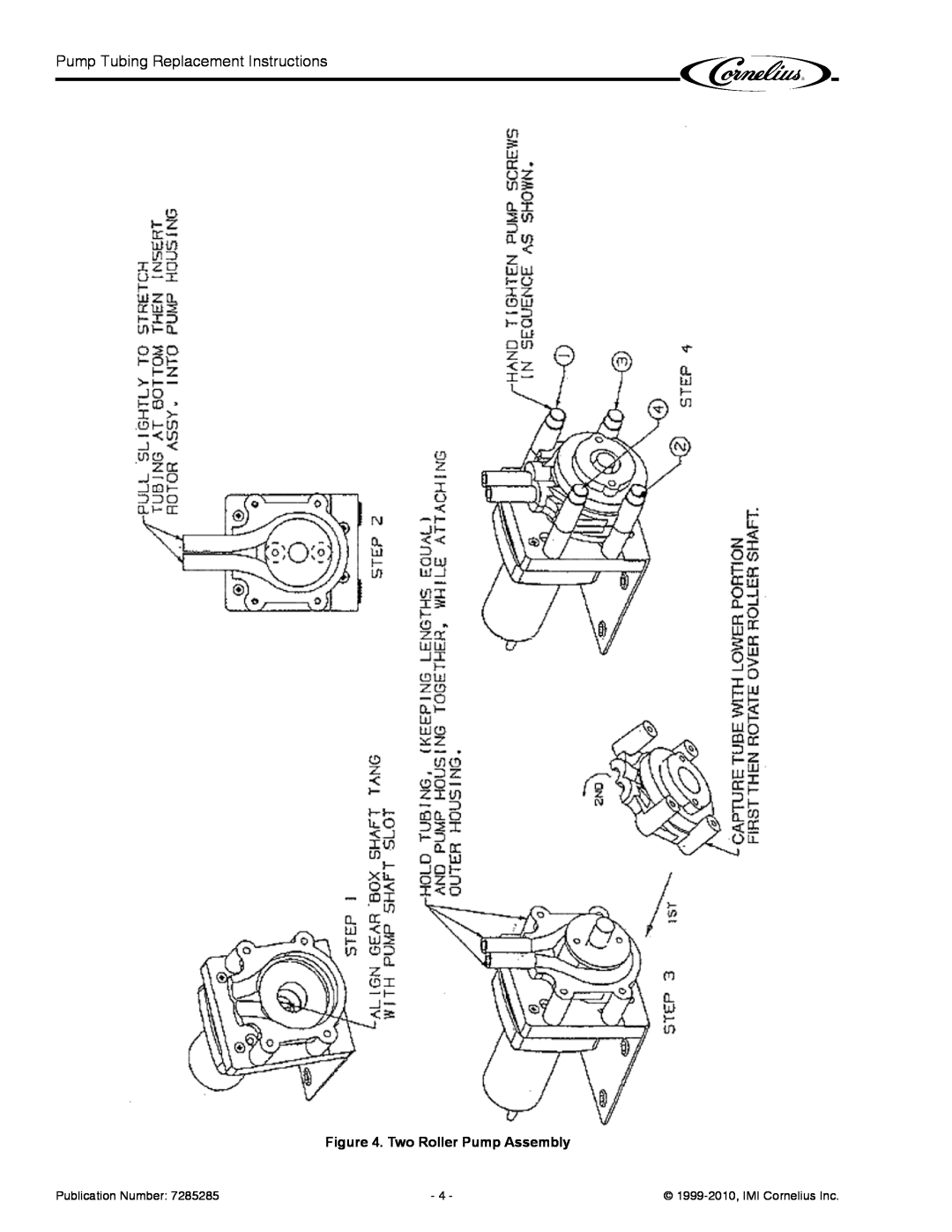 Cornelius 45098 Pump Tubing Replacement Instructions, Two Roller Pump Assembly, Publication Number 