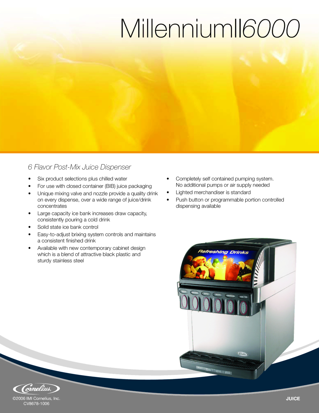 Cornelius 6000 manual Flavor Post-Mix Juice Dispenser 