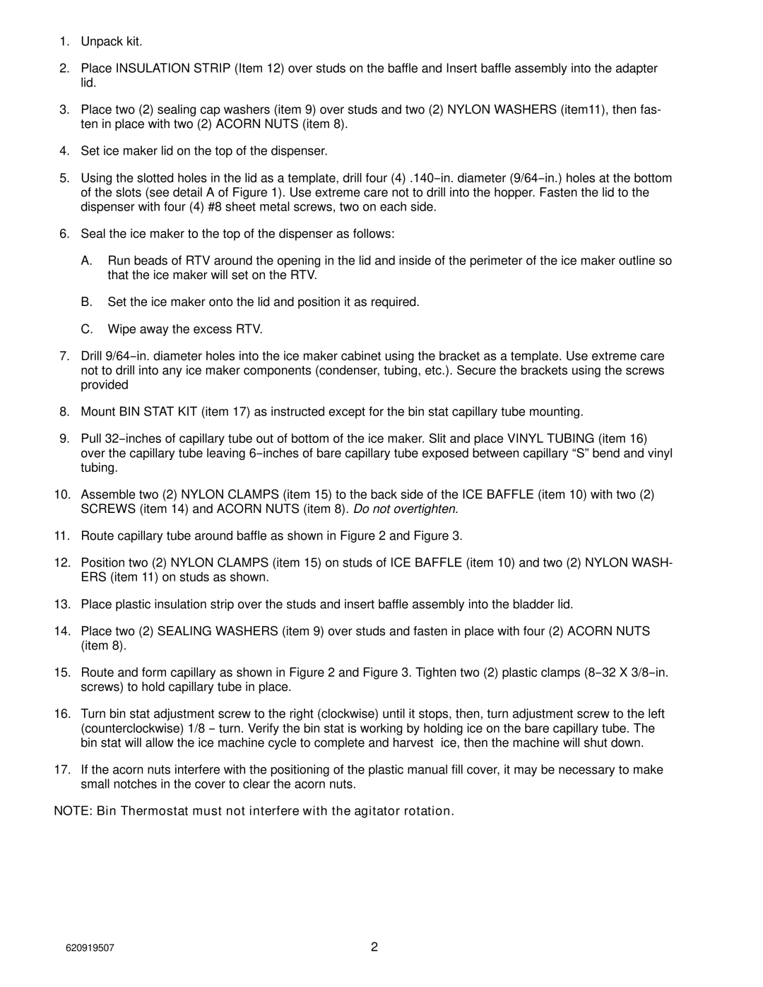 Cornelius 620919507, 629087905, 629087903, 620701901, 620037007, 620043506 installation instructions 