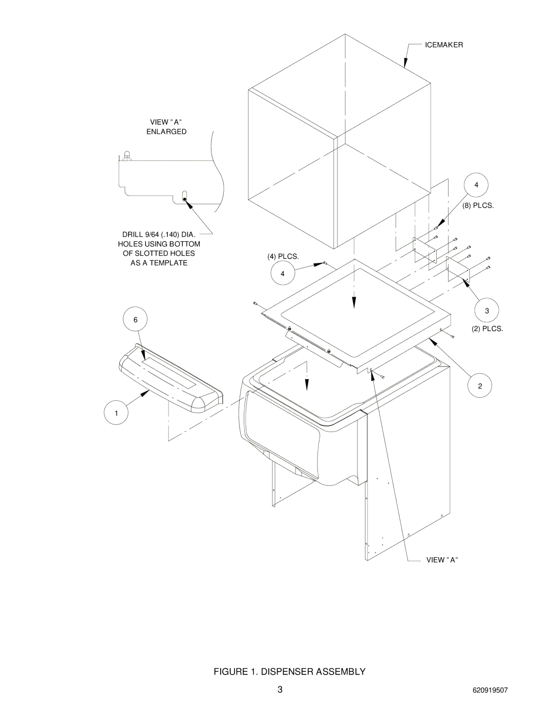 Cornelius 620701901, 629087905, 629087903, 620919507, 620037007, 620043506 installation instructions Dispenser Assembly 