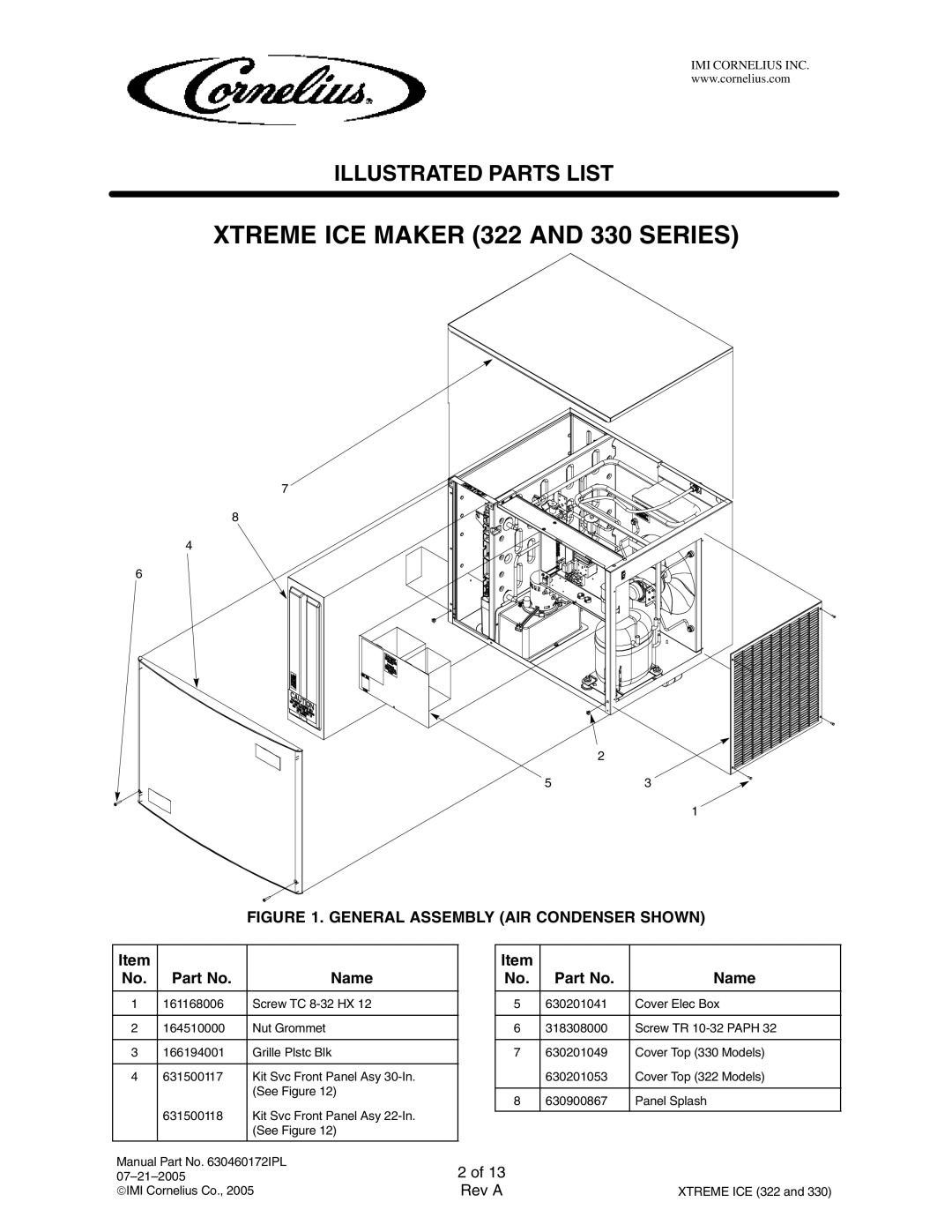 Cornelius 631803020, 631803001, 631803003, 631803021, 631803002, 631803004, 322 Series manual Xtreme ICE Maker 322 and 330 Series 