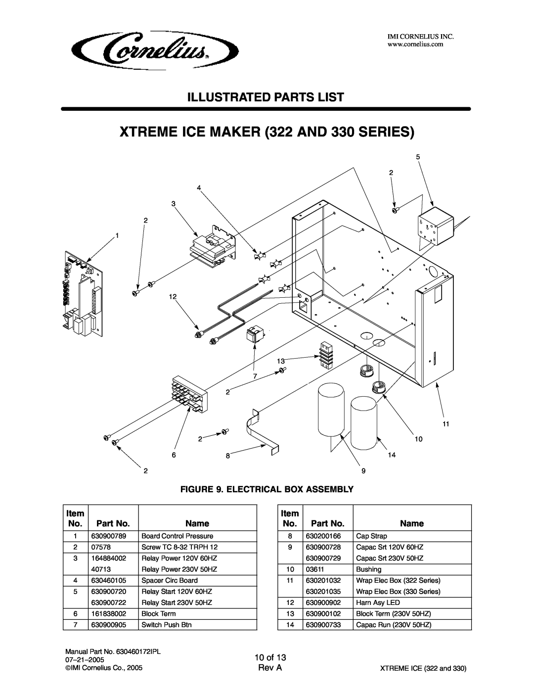 Cornelius 631803020 manual 10 of, XTREME ICE MAKER 322 AND 330 SERIES, Illustrated Parts List, Rev A, 630200166, Cap Strap 