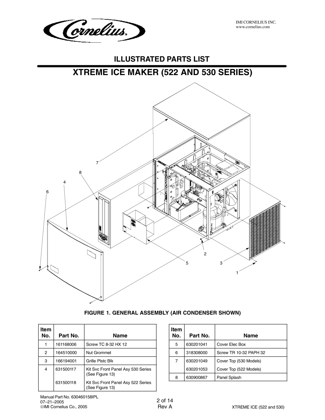 Cornelius 631805005, 631805032, 631805021, 631805004, 631805031, 631805007, 631805020 manual Xtreme ICE Maker 522 and 530 Series 