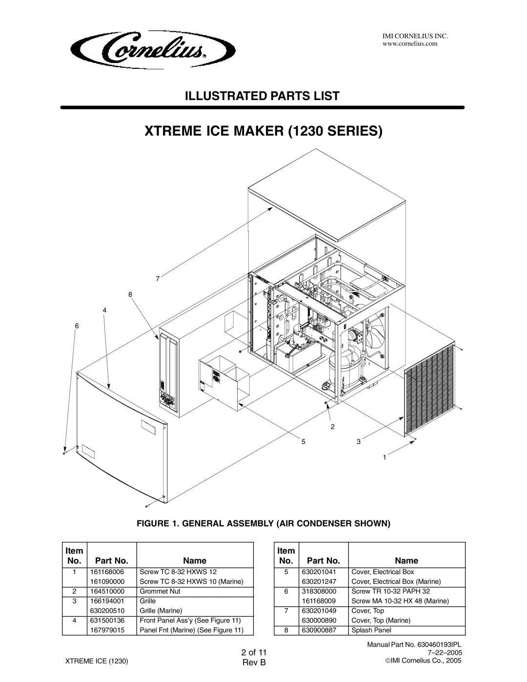 Cornelius 631812041, 631812040, 631812020, 631812003, 631812004, 631812002, 631812001 manual Xtreme ICE Maker 1230 Series 