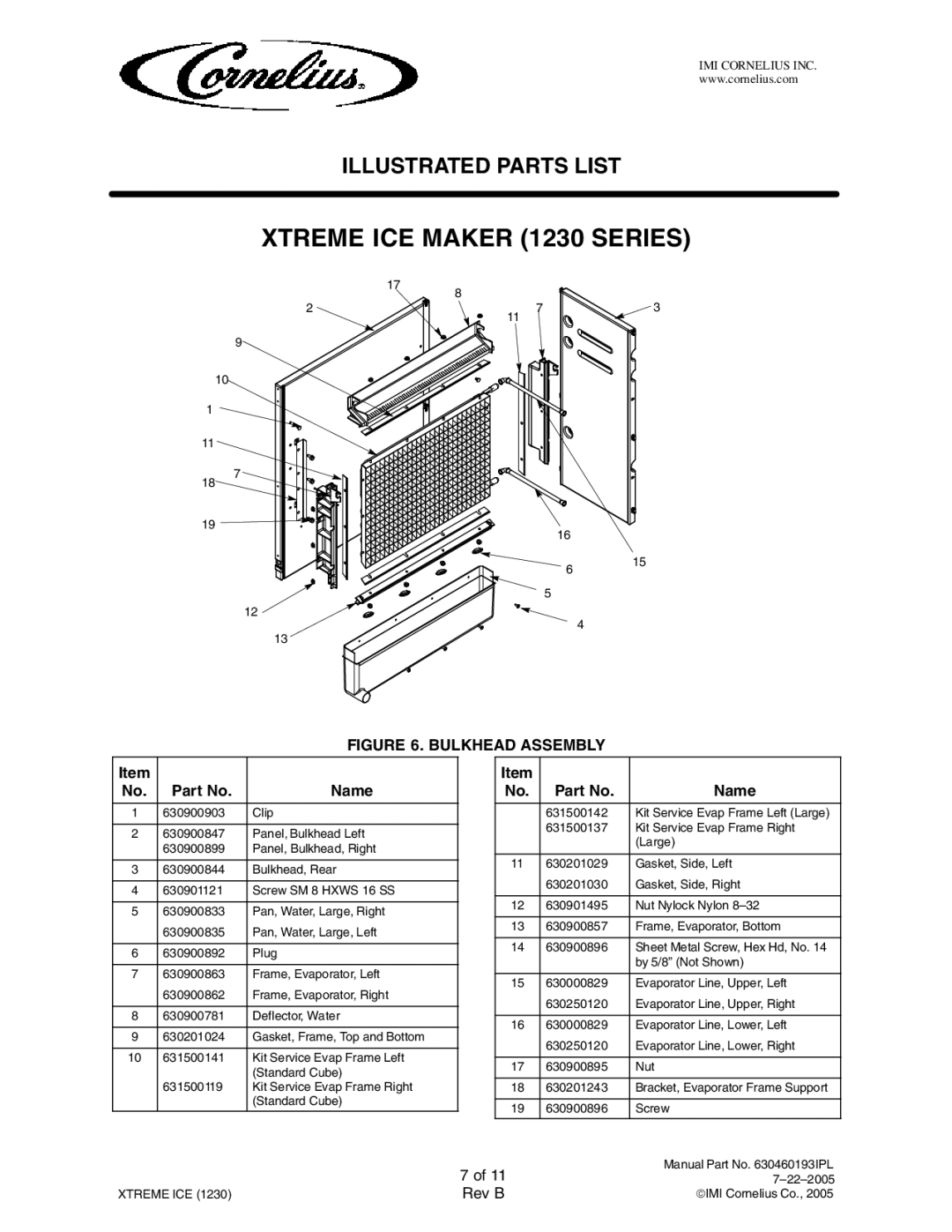 Cornelius 631812040, 631812020, 631812041, 631812003, 631812004, 631812002, 631812001 manual Bulkhead Assembly 