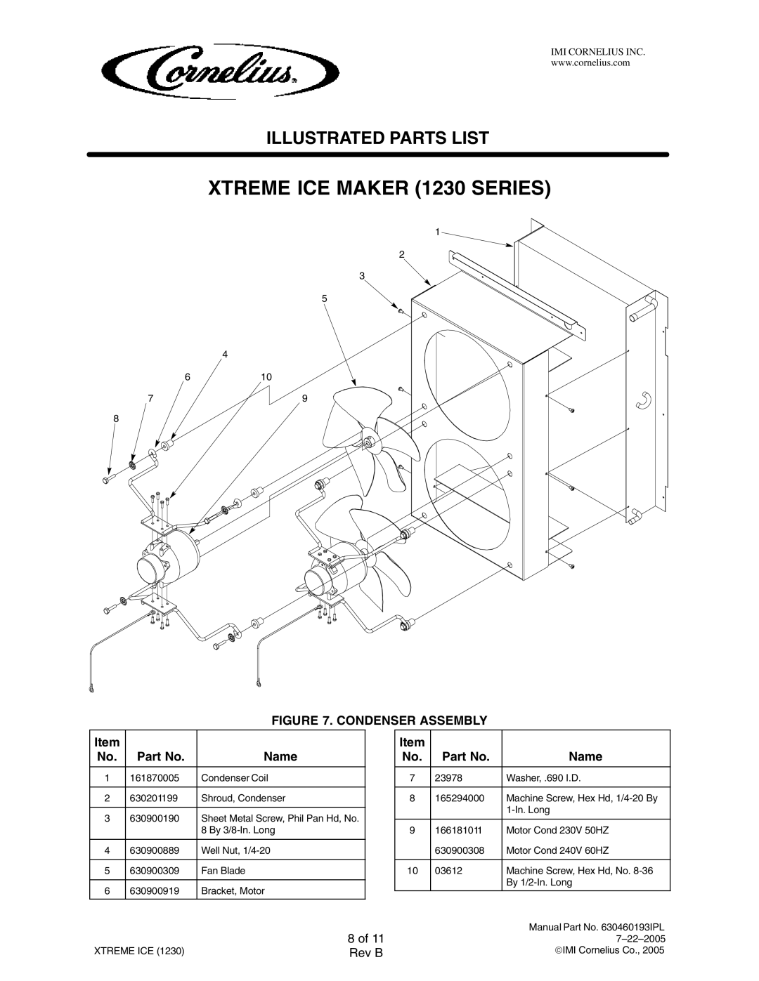 Cornelius 631812020, 631812040, 631812041, 631812003, 631812004, 631812002, 631812001 manual Condenser Assembly 