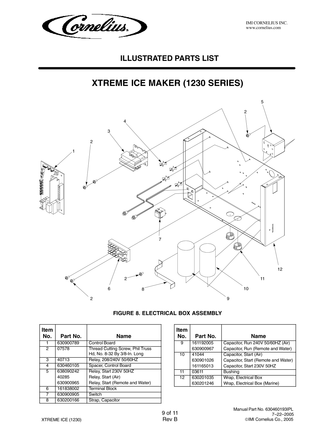 Cornelius 631812041, 631812040, 631812020, 631812003, 631812004, 631812002, 631812001 manual Electrical BOX Assembly 