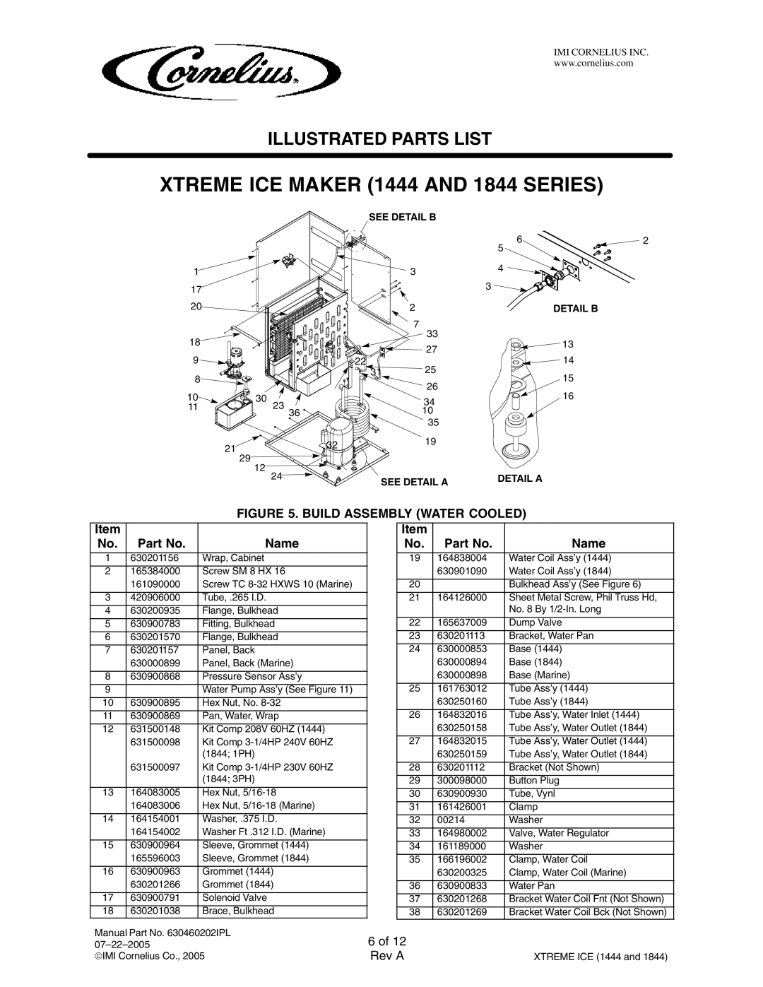 Cornelius 631818001, 631818052, 631814003, 631818050, 631814001, 631814002, 631818002, 631818003 Build Assembly Water Cooled 