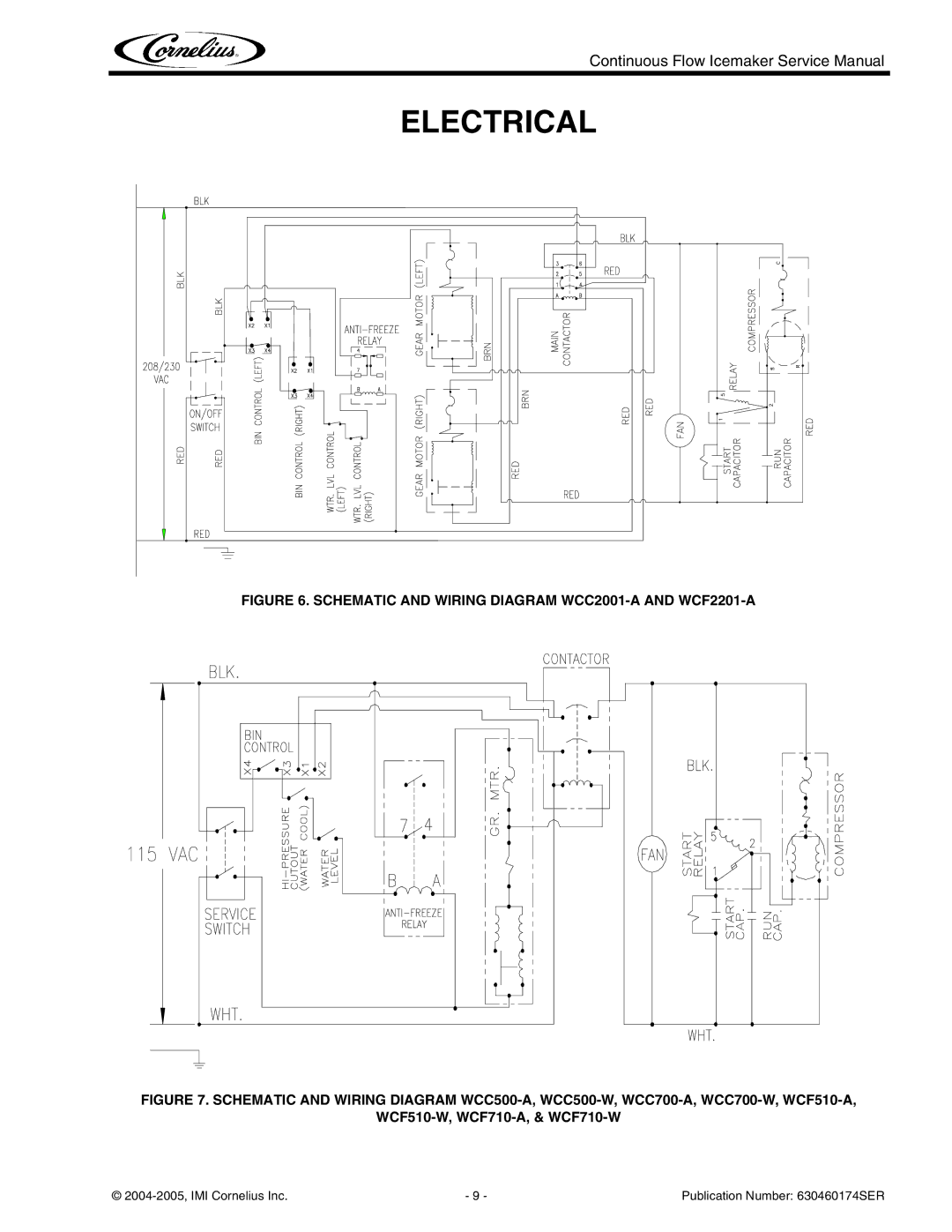 Cornelius 2000 - Series, 700 - Series, 1000 - Series Electrical, Schematic and Wiring Diagram WCC2001-A and WCF2201-A 