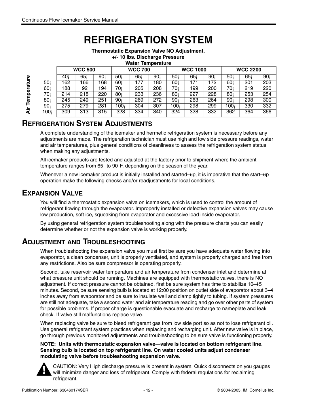 Cornelius 700 - Series, 500 - Series Refrigeration System Adjustments, Expansion Valve, Adjustment and Troubleshooting 