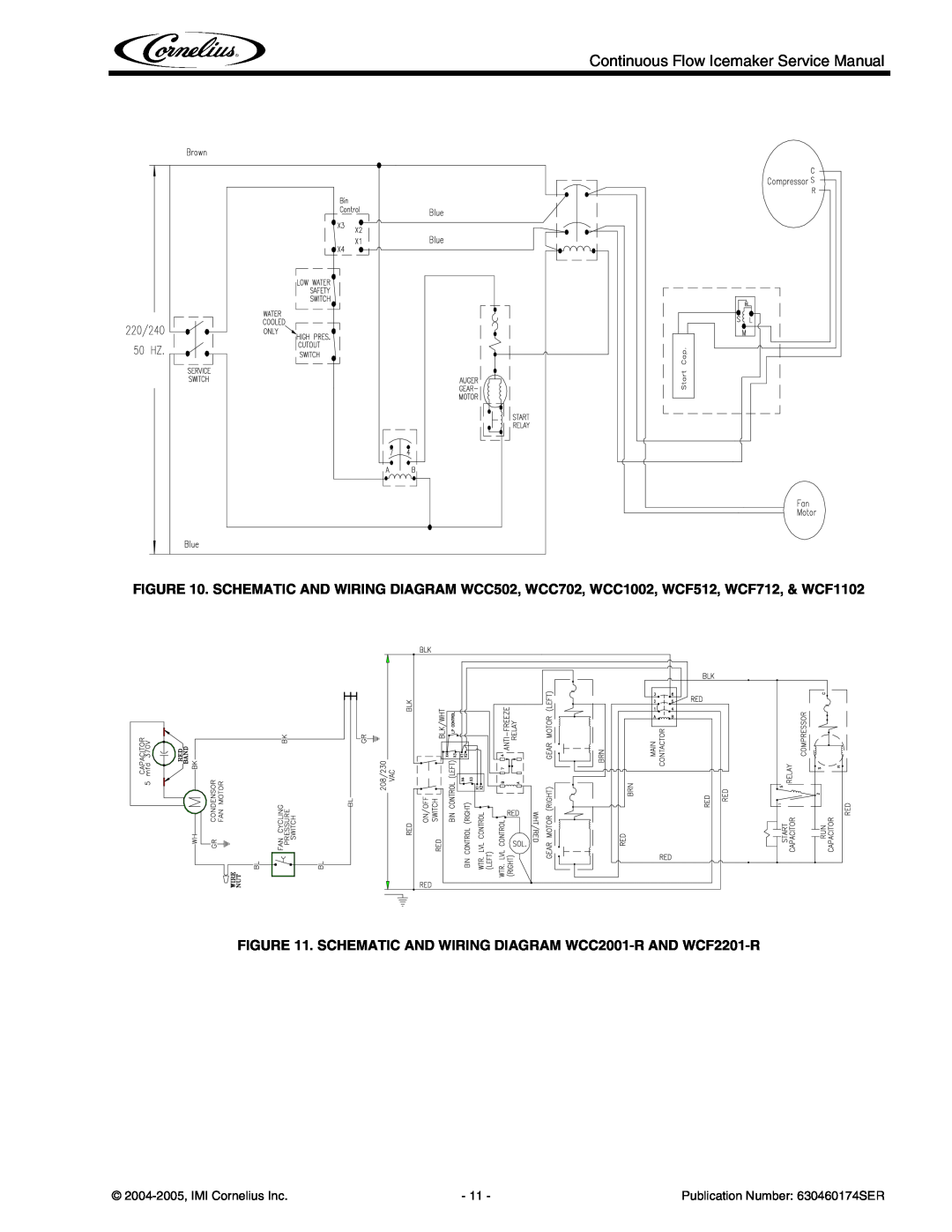 Cornelius 500 - Series Continuous Flow Icemaker Service Manual, SCHEMATIC AND WIRING DIAGRAM WCC2001-R AND WCF2201-R 