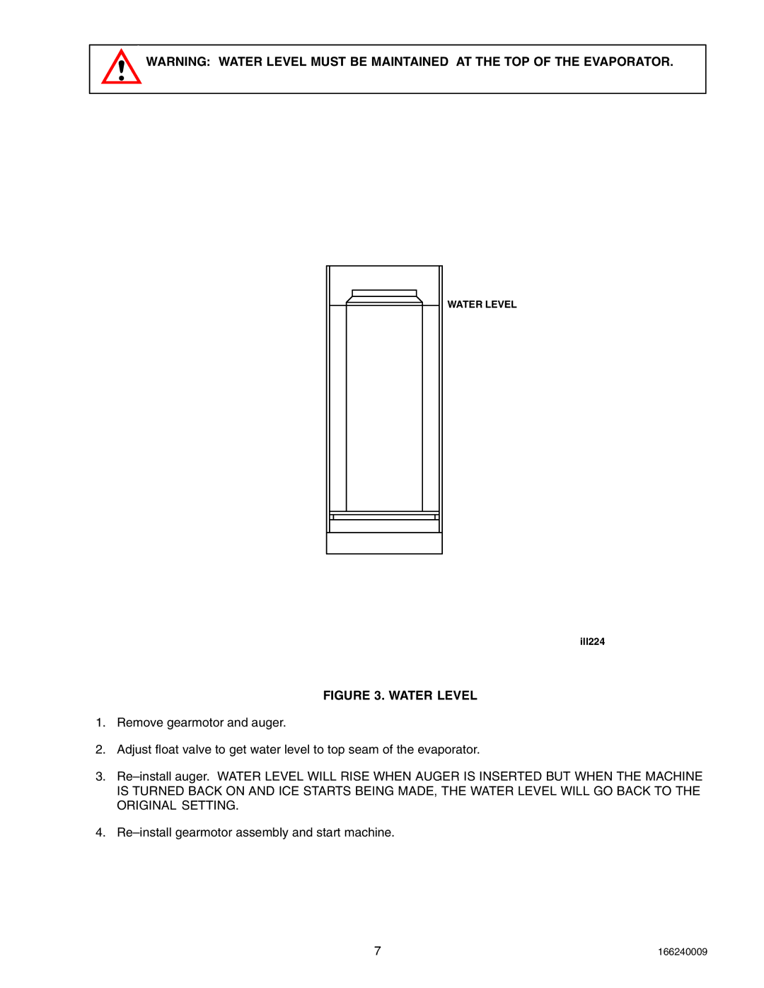 Cornelius SERIES 1100 (R22), 750 (R404A), 2400 (R404A) service manual Water Level 