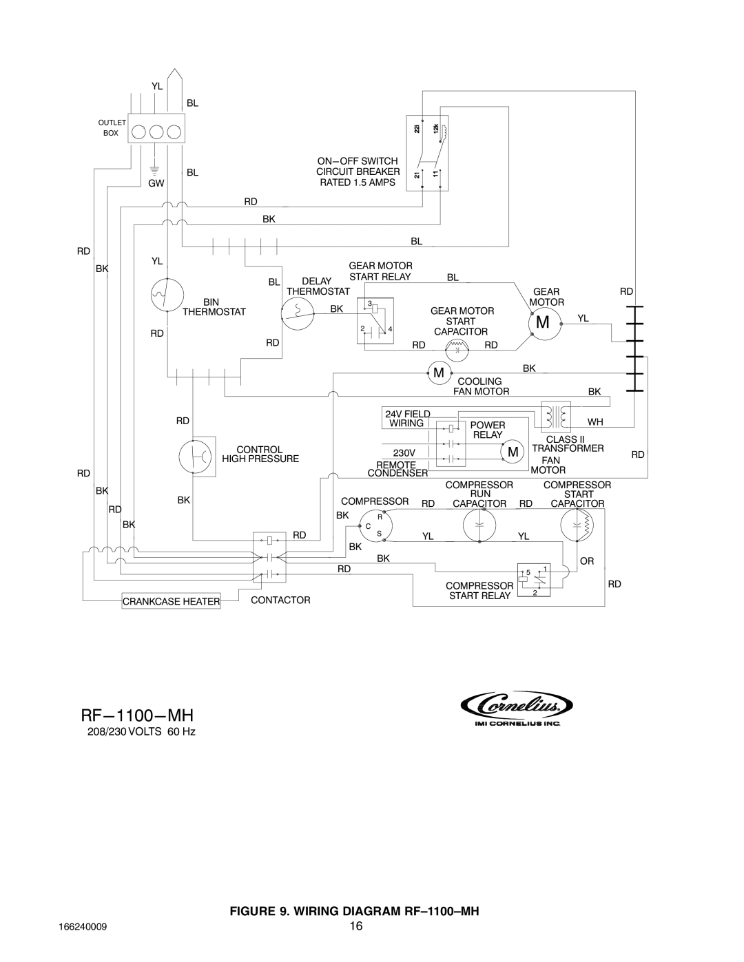 Cornelius SERIES 1100 (R22), 750 (R404A), 2400 (R404A) service manual Wiring Diagram RF-1100-MH 