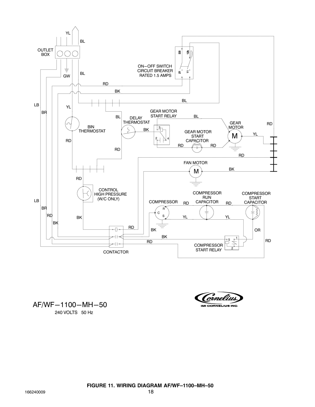 Cornelius 750 (R404A), SERIES 1100 (R22), 2400 (R404A) service manual Wiring Diagram AF/WF-1100-MH-50 