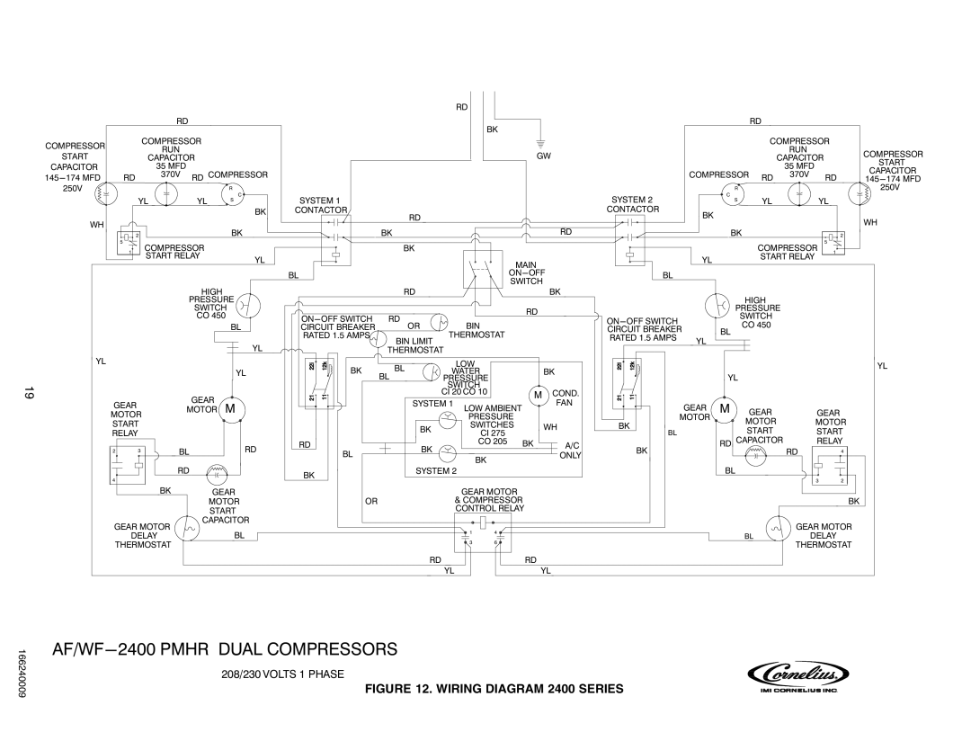 Cornelius SERIES 1100 (R22), 750 (R404A), 2400 (R404A) service manual AF/WF-2400 Pmhr Dual Compressors 