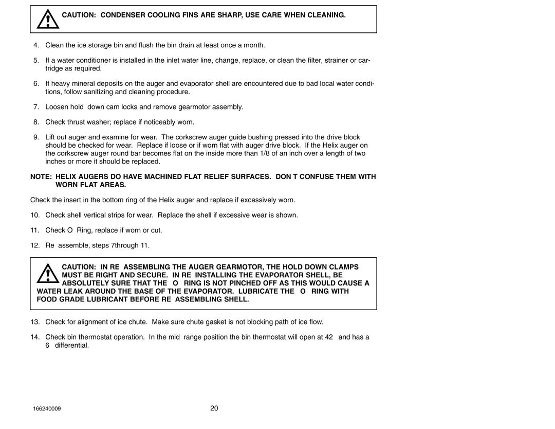 Cornelius 2400 (R404A), 750 (R404A), SERIES 1100 (R22) service manual Maintenance 