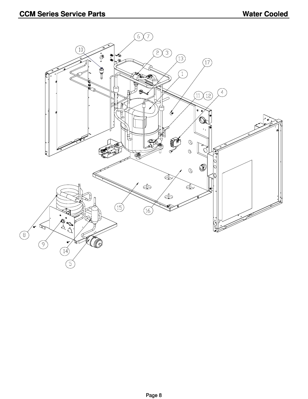 Cornelius CCM1030 1, CCM0830 1 manual Water Cooled, CCM Series Service Parts, Page 