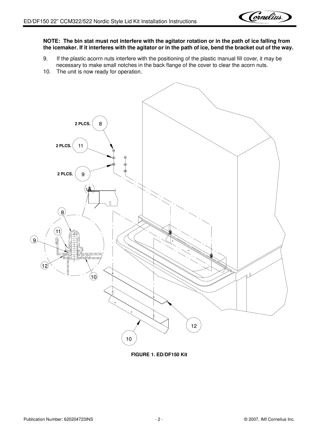 Cornelius CCM522 installation instructions ED/DF150 Kit 