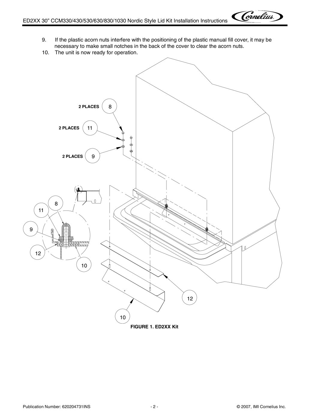 Cornelius CCM830, CCM530, CCM330, CCM630, CCM430 installation instructions ED2XX Kit 