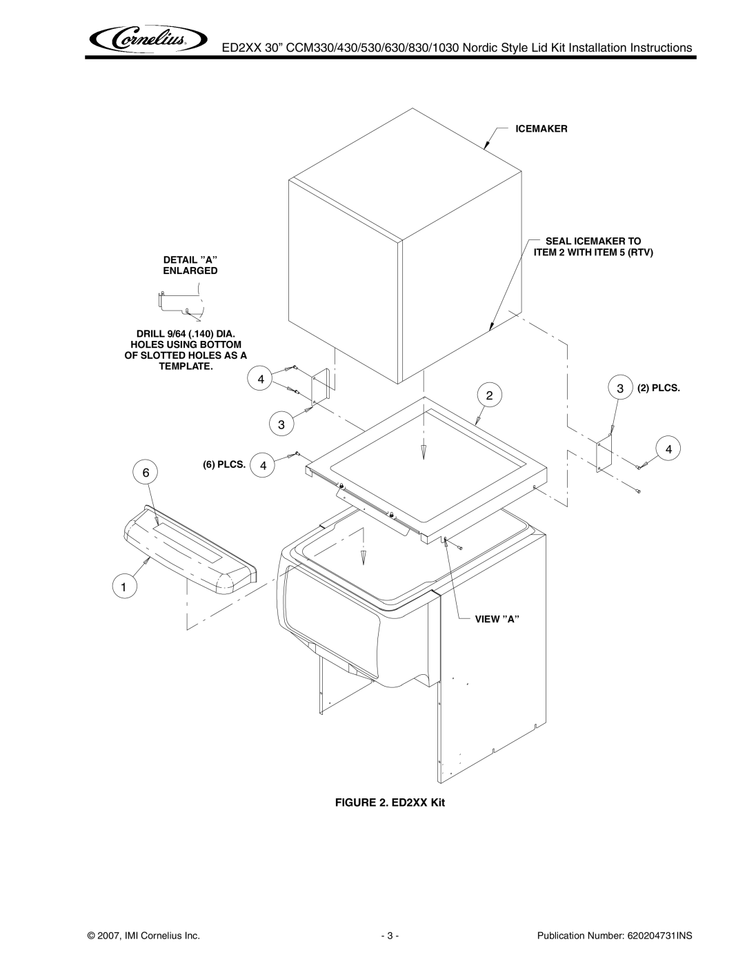 Cornelius CCM630, CCM530, CCM330, CCM830, CCM430 installation instructions Detail a Enlarged 