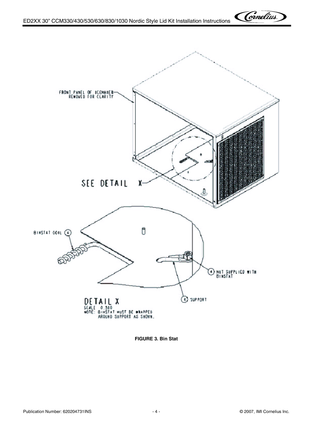 Cornelius CCM430, CCM530, CCM330, CCM830, CCM630 installation instructions Bin Stat 